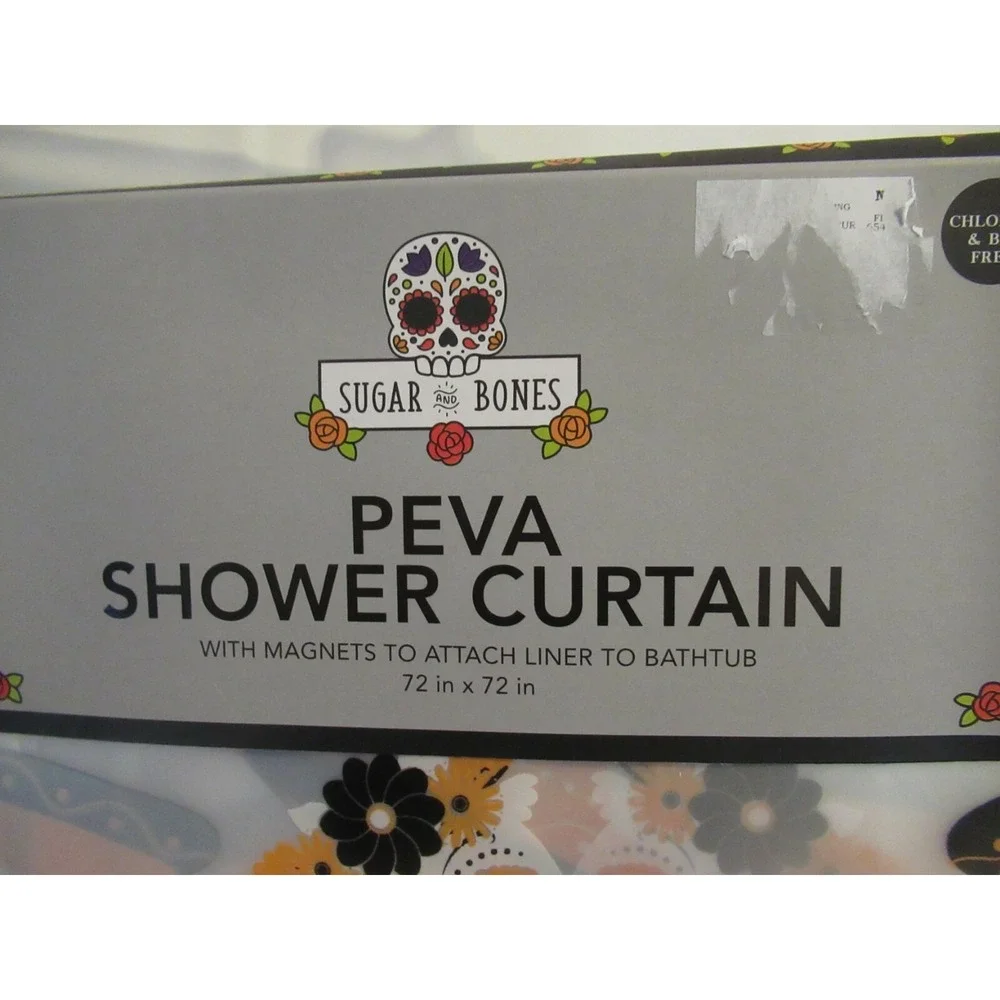 Sugar And Bones Halloween Skulls & Flowers Pattern Shower Curtain NEW skull